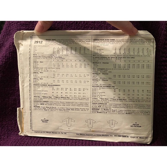 McCalls Sewing pattern 2912 button down top sz 10 12 14 - Picture 3 of 5